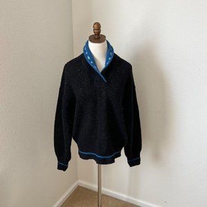 EUC Vintage Alps Sweater Pullover One‎ Button Shawl Collar women’s Med Black